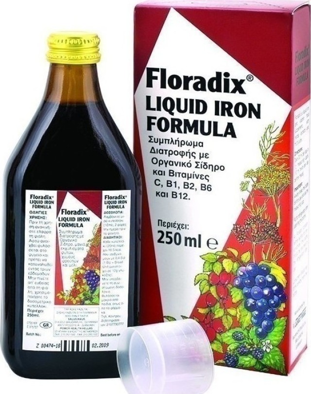 Power Health Floradix Liquid Iron Formula Πολυβιταμινούχο Συμπλήρωμα Διατροφής Με Υγρό Σίδηρο & Βιταμίνες 250ml