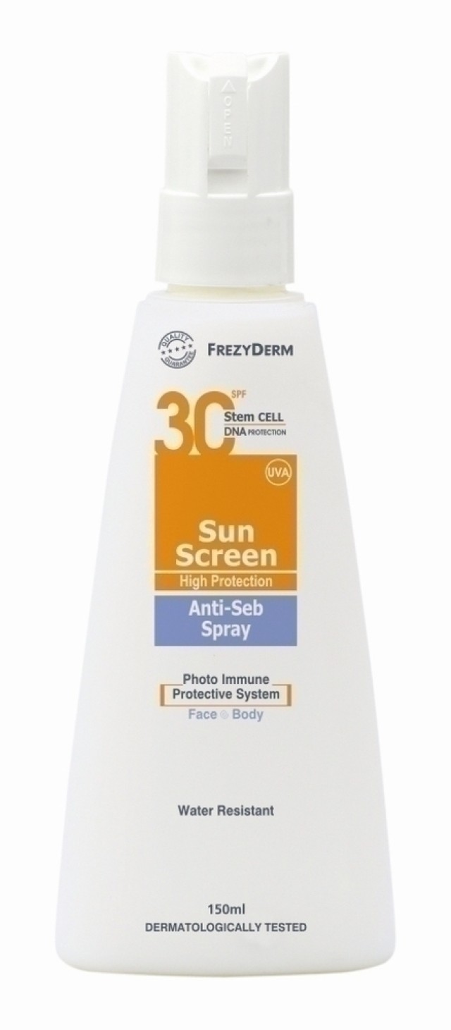 Frezyderm Sun Screen Anti-Seb Spray Αντηλιακό Σπρέι Προσώπου-Σώματος Για Λιπαρό ή Κανονικό Δέρμα Με Τάση Ακμής SPF30 150ml