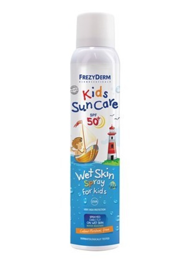 Frezyderm Kids Sun Care Wet Skin Spray Αδιάβροχο Παιδικό Αντιηλιακό Spray Για Πρόσωπο & Σώμα SPF50+ 200ml
