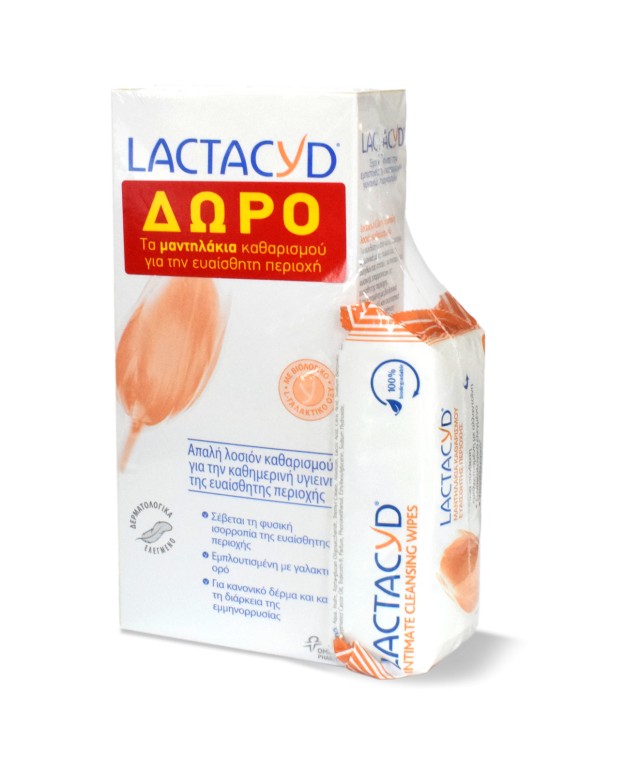 Lactacyd Intimate Washing Lotion 300ml & Δώρο Μαντηλάκια Καθαρισμού 15τμχ.