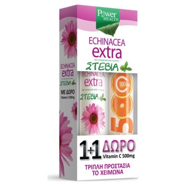 Power Health Promo Echinacea Extra Stevia 24 Αναβράζοντα Δισκία & Δώρο Vitamin C 500mg Πορτοκάλι 20 Αναβράζοντα Δισκία