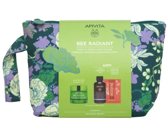 Apivita Promo Bee Radiant Κρέμα-Gel Ελαφριάς Υφής & Δώρο Αφρός Καθαρισμού Για Πρόσωπο & Μάτια Με Ελιά Λεβάντα & Πρόπολη & Bee Sun Safe Ενυδατική Κρέμα-Gel Προσώπου SPF50 2ml & Νεσεσέρ