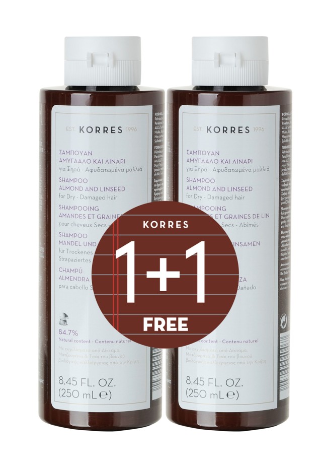 Korres 1+1 Σαμπουάν Αμύγδαλο & Λινάρι 2*250ml