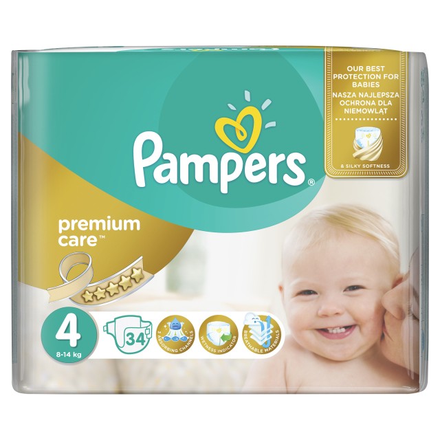 PAMPERS PREMIUM CARE No4 (8-14kg) 34τμχ