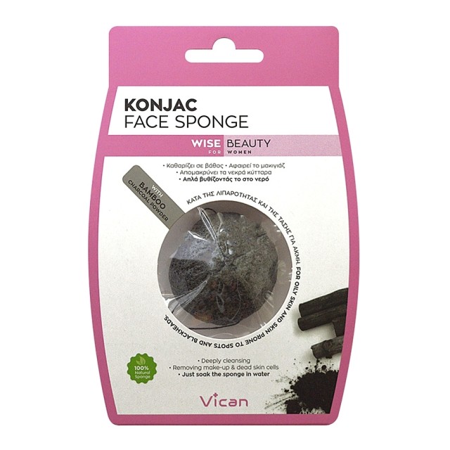 VICAN WISE BEAUTY KONJAC FACE SPONGE BAMBOO CHARCOAL POWDER 1τεμ.