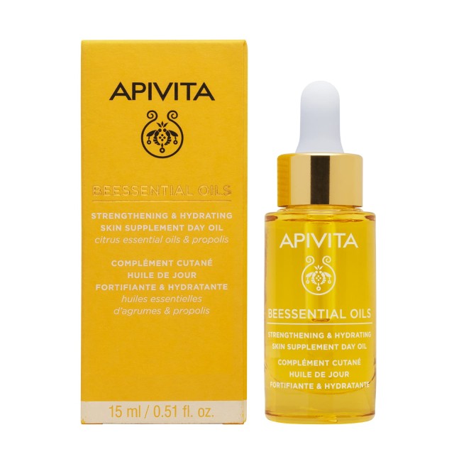 Apivita Beessential Oils Έλαιο Προσώπου Ημέρας Συμπλήρωμα Ενδυνάμωσης & Ενυδάτωσης Της Επιδερμίδας 15ml