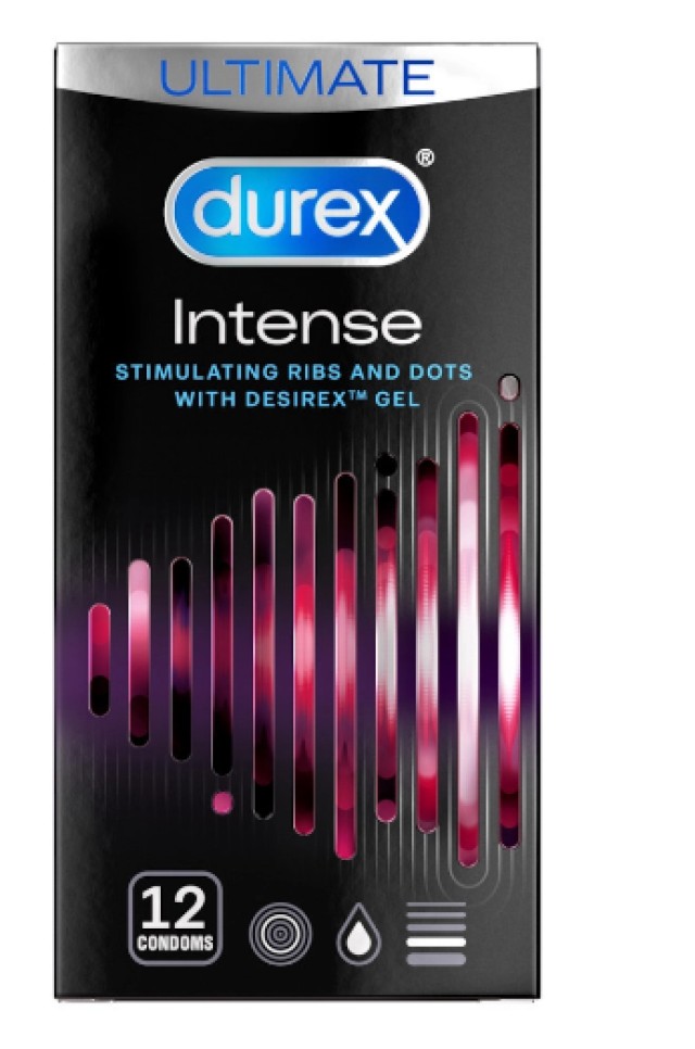 Durex Intense Προφυλακτικά Με Κουκίδες Ραβδώσεις & Διεγερτικό Τζελ 12τμχ