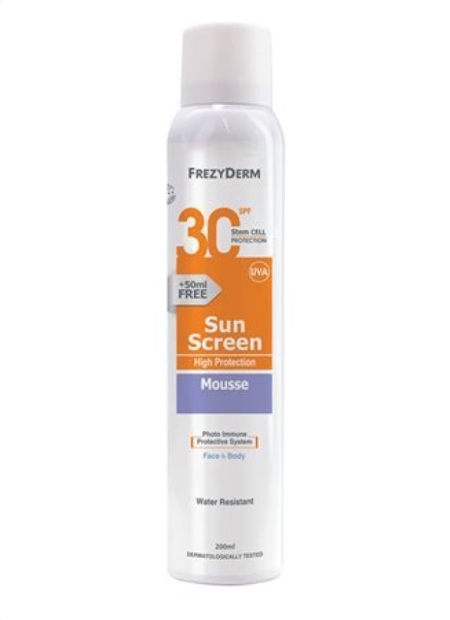 Frezyderm Sun Screen Mousse Αντηλιακό Προσώπου & Σώματος Σε Μορφή Αφρού SPF30 200ml