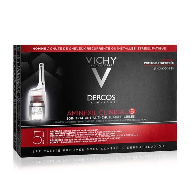 Vichy Dercos Aminexil Clinical 5 Men Αμπούλες Κατά Της Ανδρικής Τριχόπτωσης 21x6ml