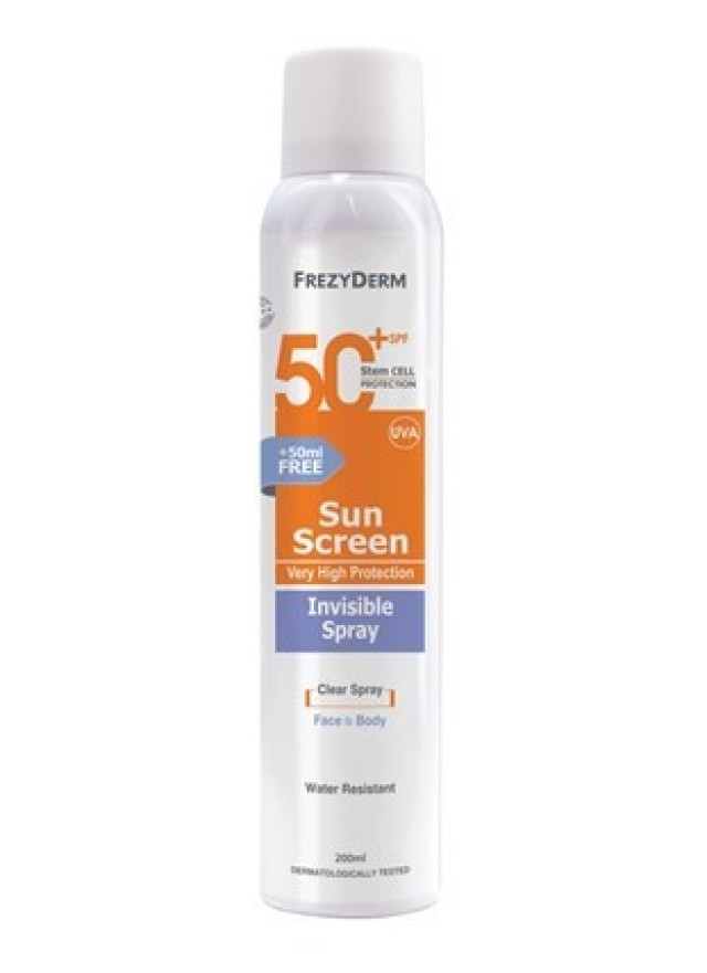 Frezyderm Sun Screen Invisible Spray Διάφανο Αντηλιακό Σπρέι Προσώπου & Σώματος SPF50+ 200ml