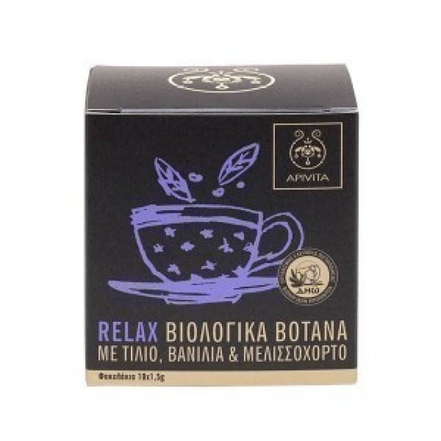 Apivita Organic Herbal Tea Relax Βιολογικό Τσάϊ Με Τίλιο-Βανίλια-Μελισσόχορτο 10 Φακελάκια
