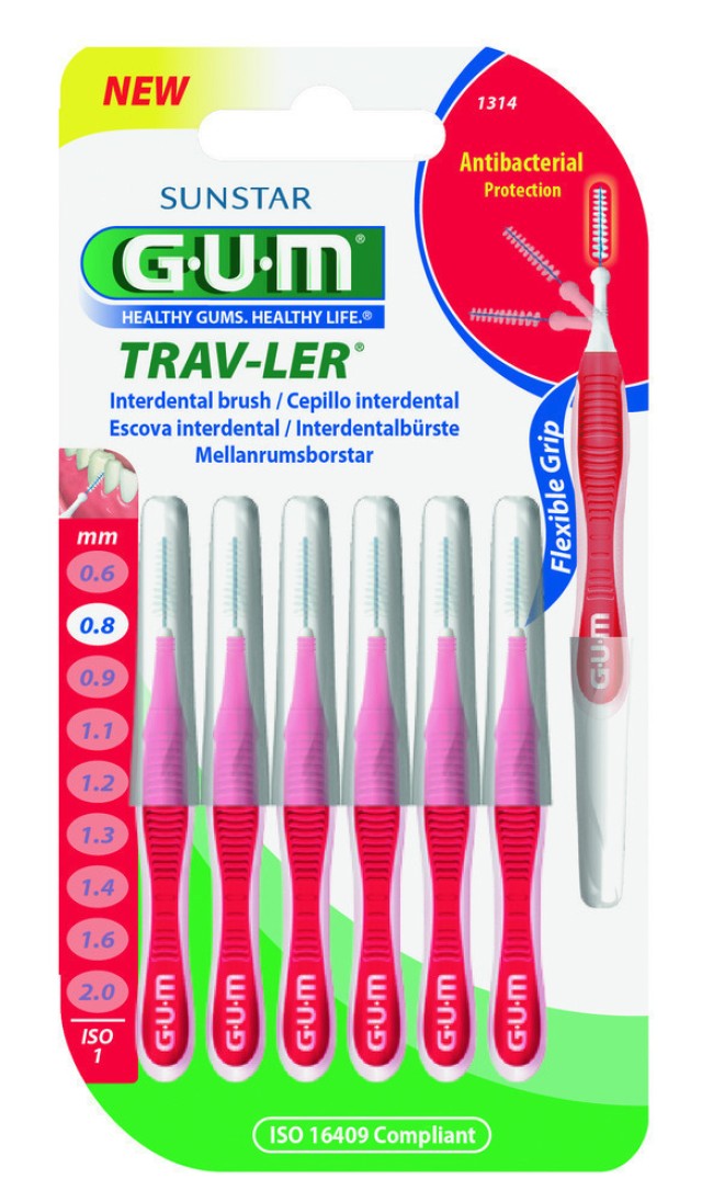 Gum Trav-ler Interdental Brush (1314) Μεσοδόντιο Βουρτσάκι 0.8mm Κόκκινο, 6τμχ