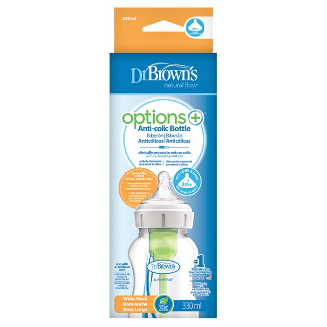 Dr. Browns Options WB 11600 Πλαστικό Μπιμπερό με Φαρδύ Λαιμό & Θηλή Σιλικόνης 330ml 1τμχ
