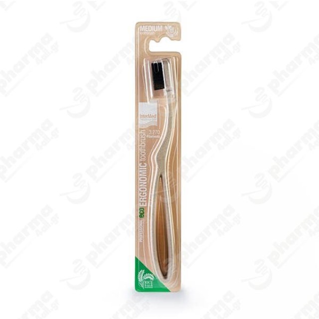 Intermed Professional Eco Ergonomic Medium Οδοντόβουρτσα με Λαβή από Φλοιό Ρυζιού Μπεζ Φυσικό Χρώμα 1τμχ