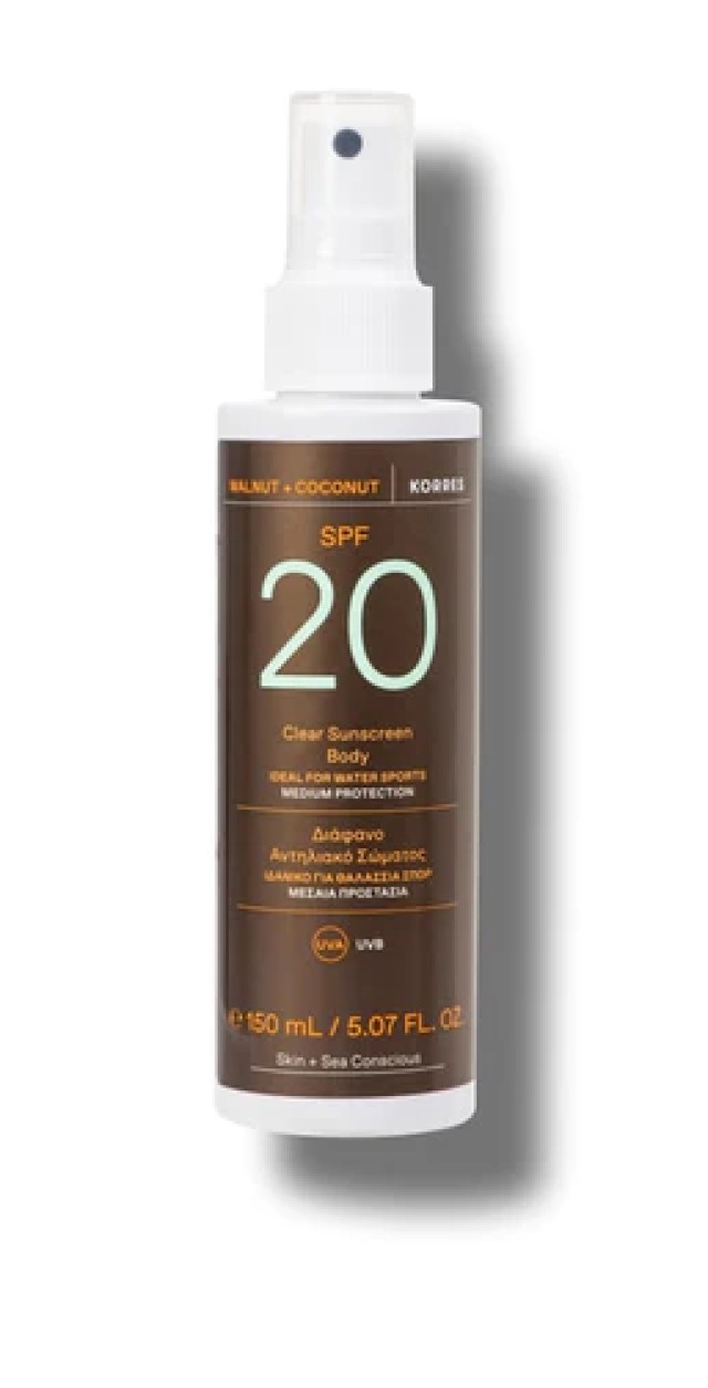 Korres Walnut & Coconut Clear Sunscreen Body Διάφανο Αντηλιακό Σώματος SPF20 150ml