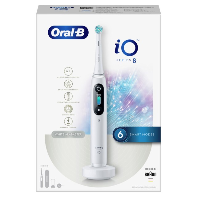 Oral B iO Series 8 Magnetic White Alabaster Ηλεκτρική Οδοντόβουρτσα Με Χρονομετρητή, Αισθητήρα Πίεσης & Θήκη Ταξιδίου 1τμχ