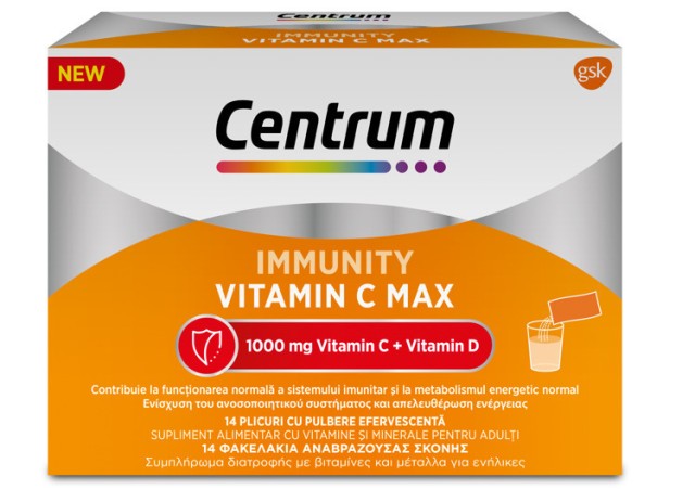Centrum Immunity Vitamin C Max Συμπλήρωμα Διατροφής Με Βιταμίνες & Μέταλλα Γιά Ενήλικες 14φακελάκια
