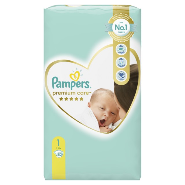 Pampers Premium Care Newborn No1 (2-5kg) 52τμχ