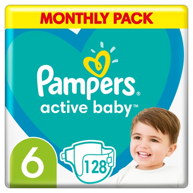 Pampers Active Baby No6 Monthly (13-18kg) 128τμχ