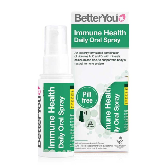 BetterYou Immune Health Daily Oral Spray Υπογλώσσιο Σπρέι Με Βιταμίνες Για Το Ανοσοποιητικό Σύστημα Με Γεύση Πορτοκάλι & Ροδάκινο 50ml