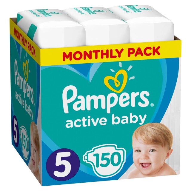 PAMPERS ACTIVE BABY No5 (11-16kg) MONTHLY PACK 150τμχ