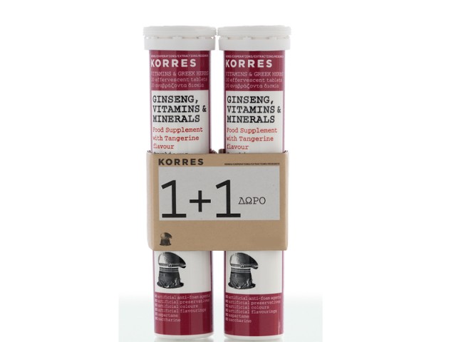 Korres 1+1 Αναβράζουσα Βιταμίνη Ginseng, Vitamins & Minerals 2x18δισκία