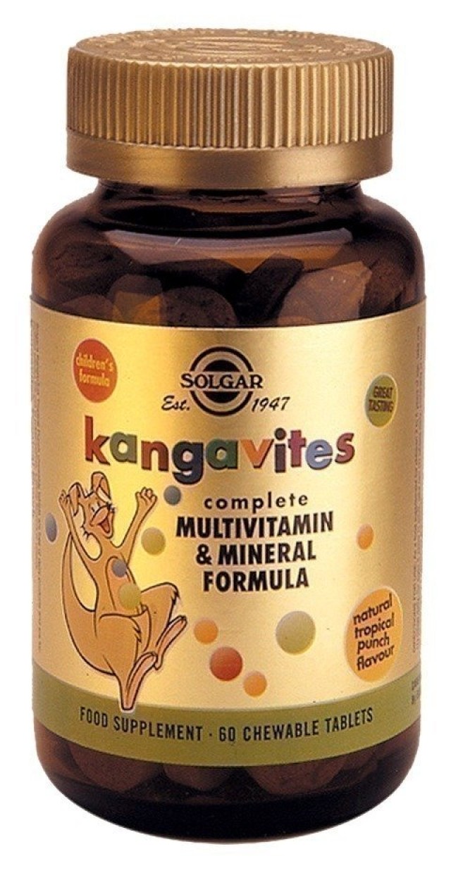 Solgar Kangavites Complete Multivitamin & Mineral Formula Παιδική Μασώμενη Πολυβιταμίνη με Γεύση Τροπικά Φρούτα (από 3 ετών+) 60μασώμενες ταμπλέτες