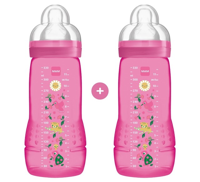 Mam Easy Active Baby Bottle Μπιμπερό 4+ Με Θηλή Σιλικόνης Διπλή Συσκευασία Ροζ 330ml