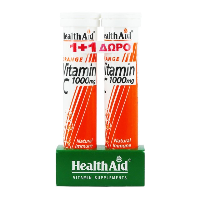 Health Aid Promo 1+1 Vitamin C 1000mg Πορτοκάλι 20 Αναβράζοντα δισκία