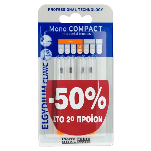 Elgydium Promo Clinic Mono Compact Μεσοδόντια Βουρτσάκια 0.6mm Πορτοκαλί 4τμχ (1+1) [-50% Στο 2ο Προϊόν]