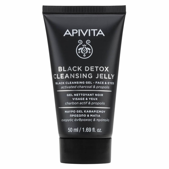Apivita Black Detox Cleansing Jelly Μαύρο Gel Καθαρισμού Για Πρόσωπο & Μάτια Με Ενεργό Άνθρακα & Πρόπολη 50ml