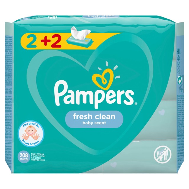 Pampers Promo Wipes Fresh Clean Μωρομάντηλα (2+2 Δώρο) 4x52τμχ