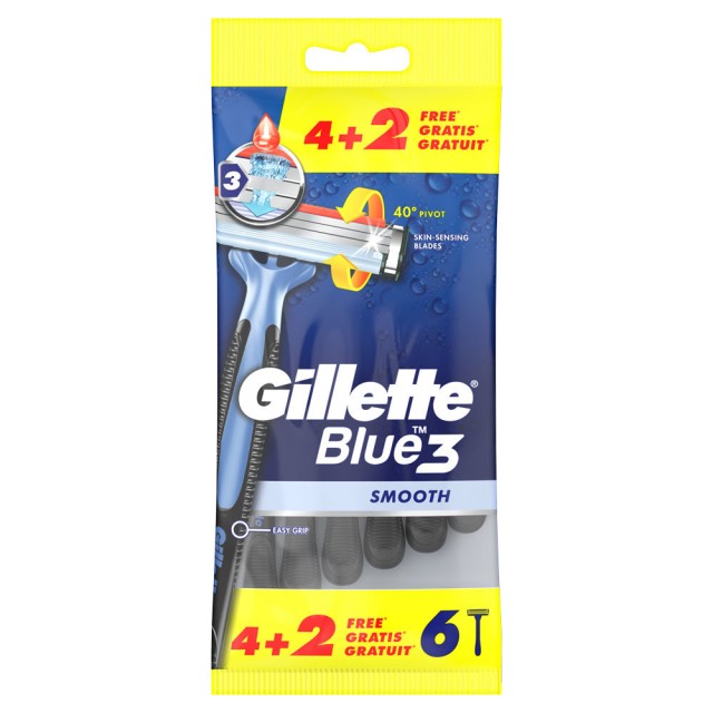 GILLETTE BLUE3 SMOOTH ΞΥΡΑΦΑΚΙΑ ΜΙΑΣ ΧΡΗΣΗΣ 4τμχ + 2τμχ ΔΩΡΟ