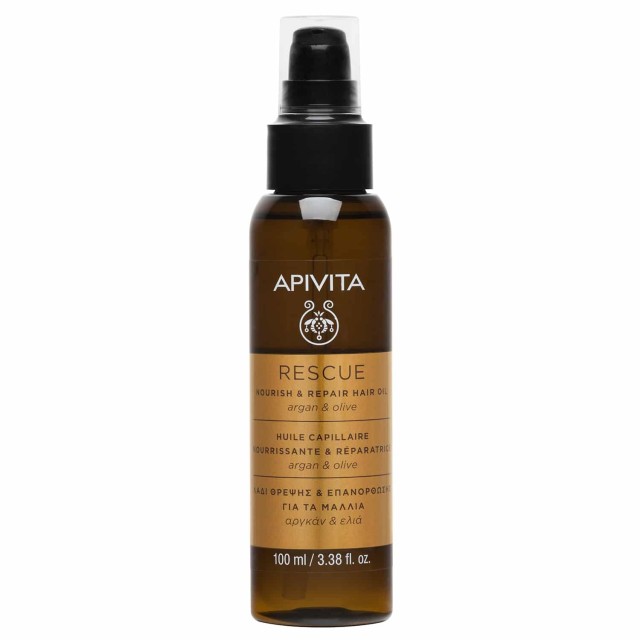Apivita Rescue Nourish & Repair Hair Oil With Argan & Olive Λάδι Θρέψης & Επανόρθωσης Για Τα Μαλλιά Με Αργκάν & Ελιά 100ml