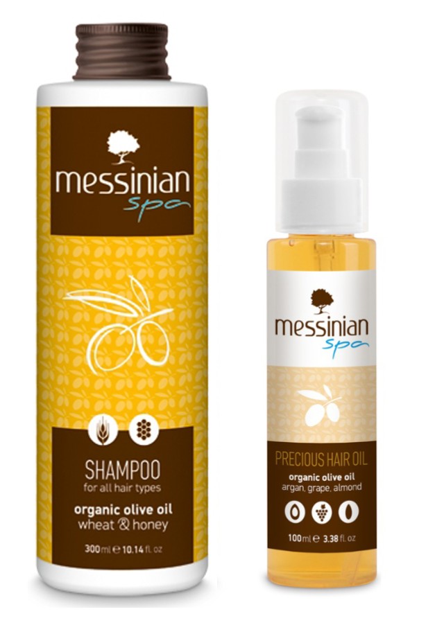 Messinian Spa Set Πολύτιμο Λάδι Μαλλιών Argan Σταφύλι & Αμύγδαλο 100ml + Δώρο Σαμπουάν Σιτάρι & Μέλι 300ml