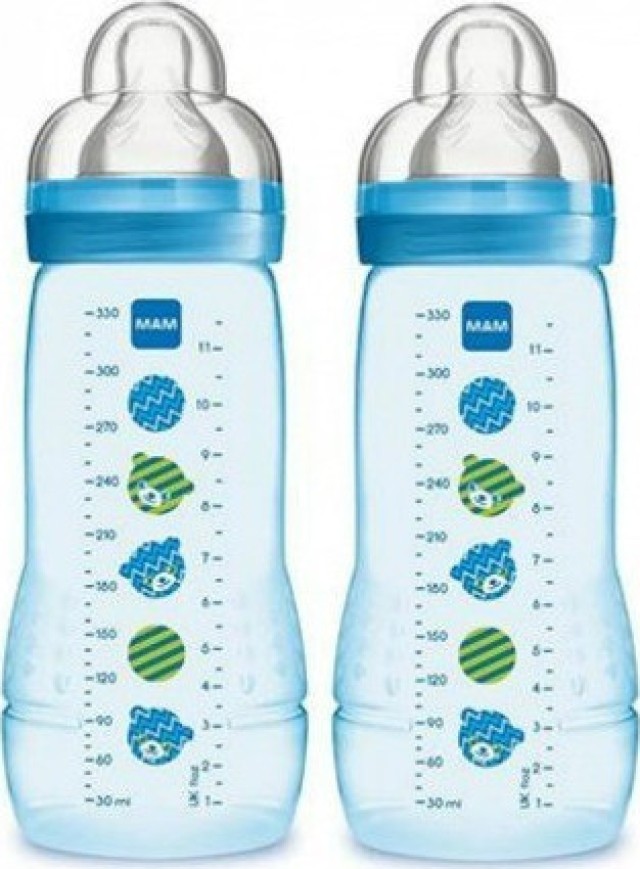 Mam Easy Active Baby Bottle Μπιμπερό 4+ Με Θηλή Σιλικόνης Διπλή Συσκευασία Μπλε 330ml