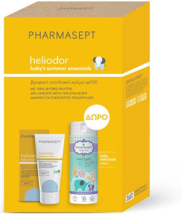 Pharmasept Promo Heliodor Αδιάβροχο Βρεφικό Αντηλιακό Γαλάκτωμα Για Πρόσωπο & Σώμα SPF50 100ml & Baby Mild Bath 250ml