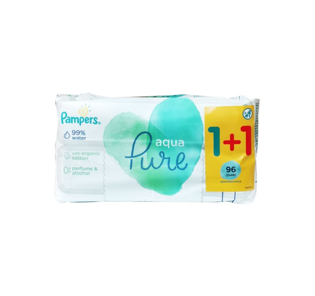 Pampers Promo Pure Aqua Baby Wipes Μωρομάντηλα 1 + 1 Δώρο 2x48τμχ