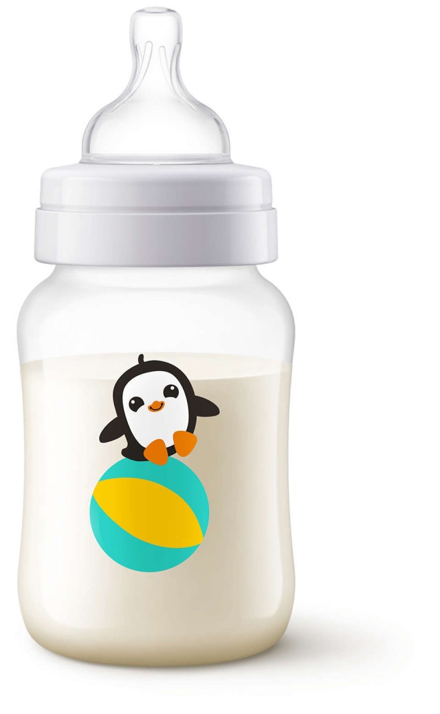 Philips Avent SCF821/13 Πλαστικό Μπιμπερό Με Θηλή Σιλικόνης Αργής Ροής Κατά Των Κολικών Πιγκουΐνος 1m+ 260ml 1τμχ