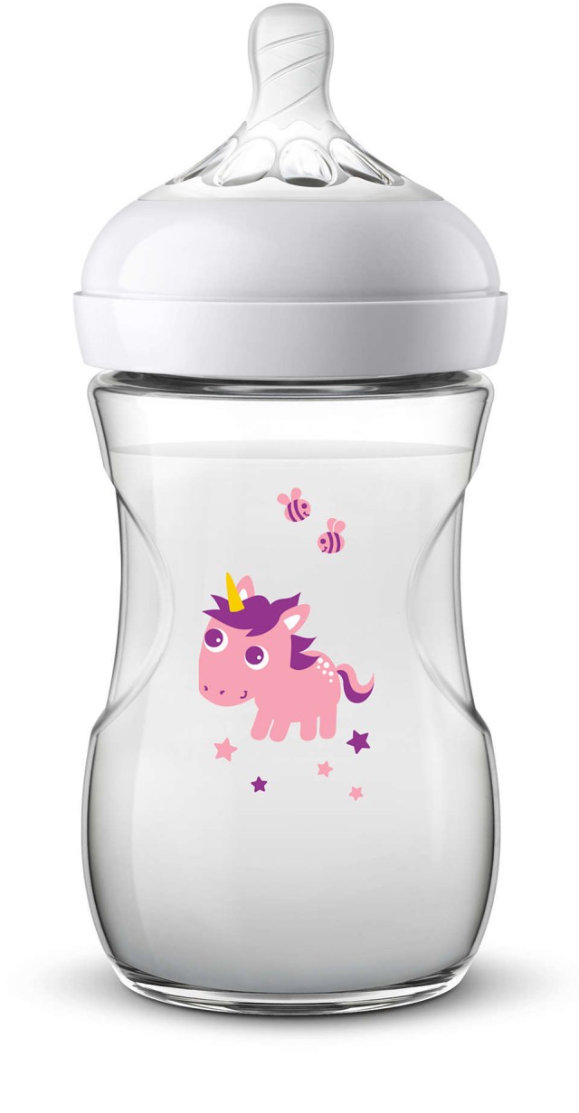 Avent Μπιμπερό Natural Θηλή Αργής Ροής 1m+ Μονόκερος 260ml