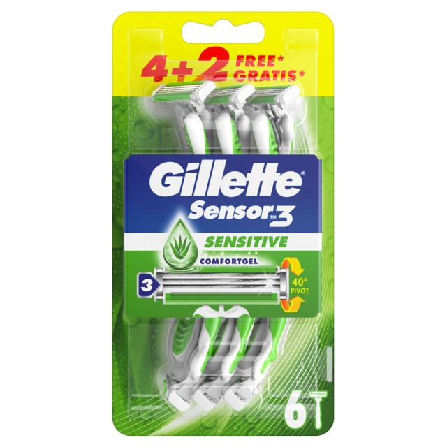 GILLETTE SENSOR 3 ΞΥΡΑΦΑΚΙΑ SENSITIVE 4τμχ + 2τμχ ΔΩΡΟ