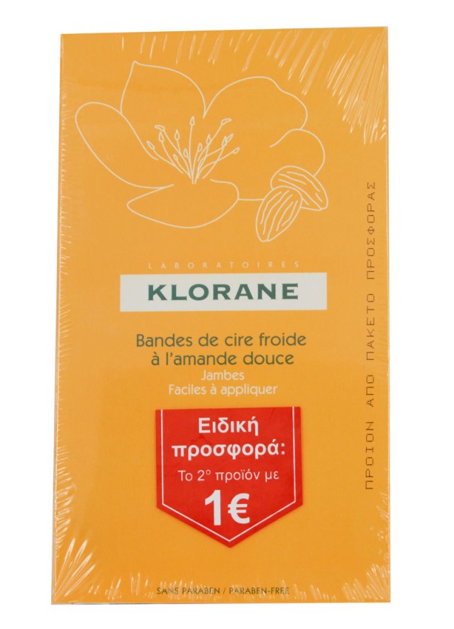 Klorane Promo Cold Wax Strips With Sweet Almond Ταινίες Αποτρίχωσης Με Κερί Για Πόδια 2x6τμχ (Το 2ο Προϊόν Με 1€)