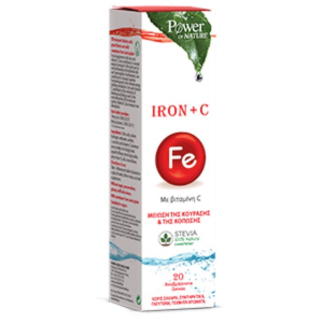 Power Health Iron+C Συμπλήρωμα Διατροφής Με Σίδηρο, Βιταμίνη C Και Γλυκαντικό Stevia 20 Αναβράζοντα Δισκία