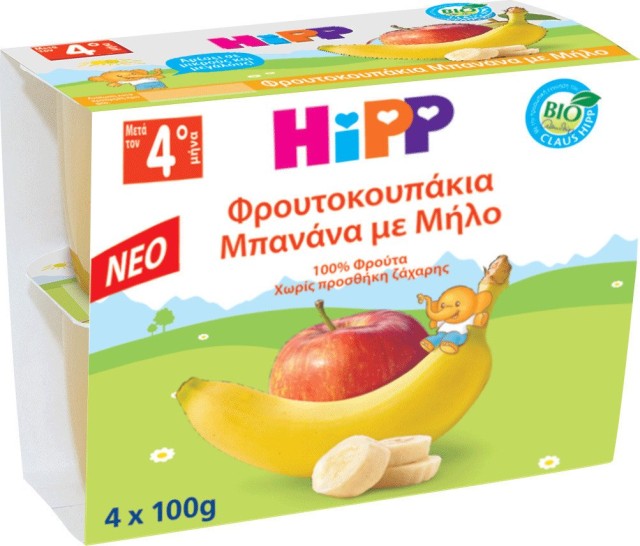 HIPP ΦΡΟΥΤΟΚΟΥΠΑΚΙΑ ΜΗΛΟ ΜΠΑΝΑΝΑ 4x100gr