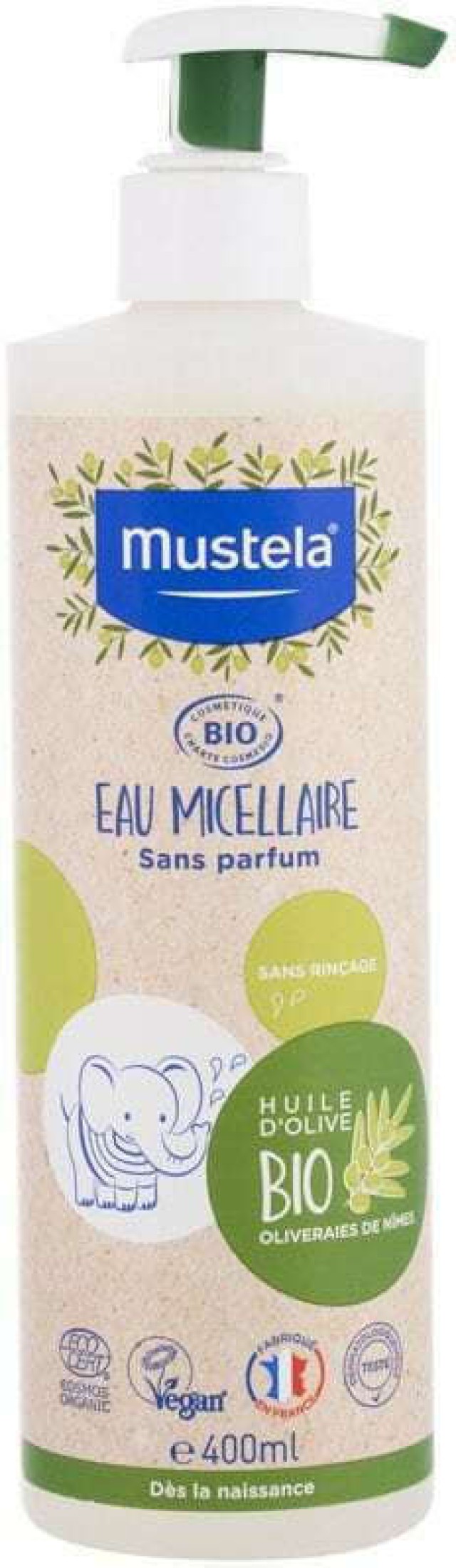 Mustela Bio Organic Μικκυλιακό Νερό Γιά Πρόσωπο & Σώμα Χωρίς Άρωμα Με Aloe & Olive Oil 400ml