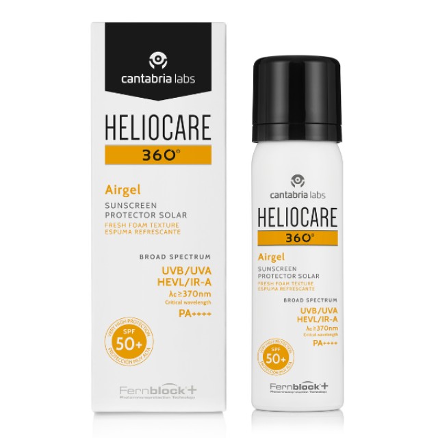 CANTABRIA LABS Heliocare 360 Airgel SPF50+ Αντηλιακό Προσώπου με Υφή Αφρού - Τζελ για Όλους τους Τύπους Δέρματος, 60ml