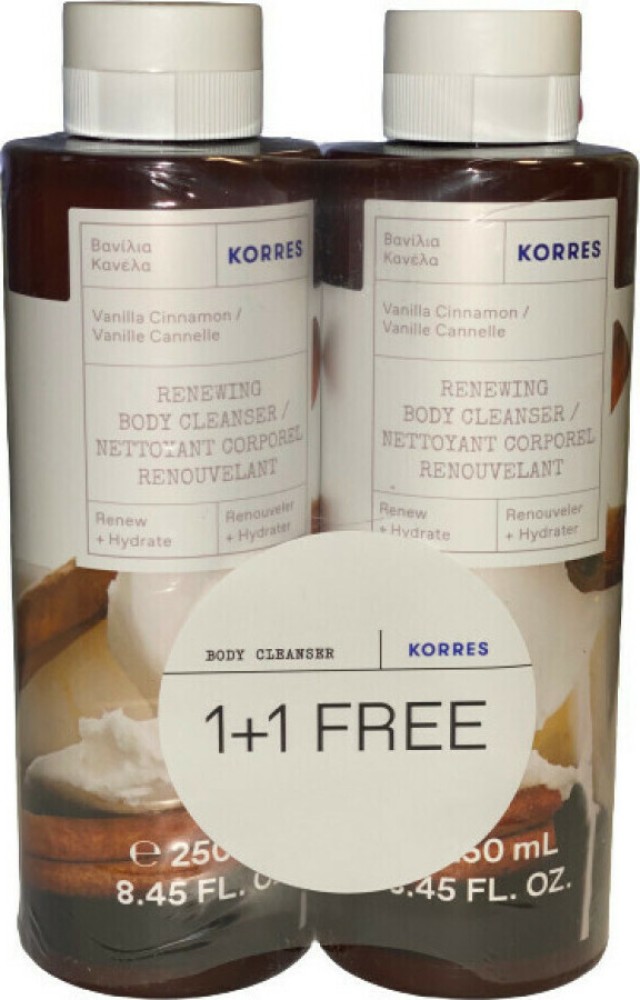 Korres Promo Renewing Body Cleanser Vanilla Cinnamon Αφρόλουτρο Βανίλια - Κανέλα 1+1 Δώρο 2x250ml