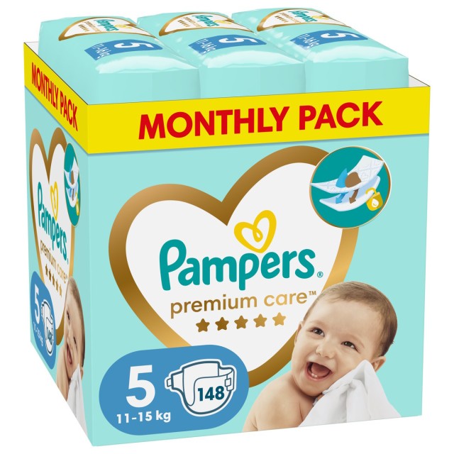 Pampers Premium Care Νο5 (11kg-16kg) Monthly Pack 148τμχ