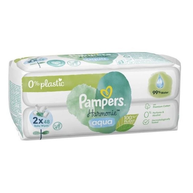 Pampers Harmonie Aqua Μωρομάντηλα χωρίς Οινόπνευμα 2x48τμχ