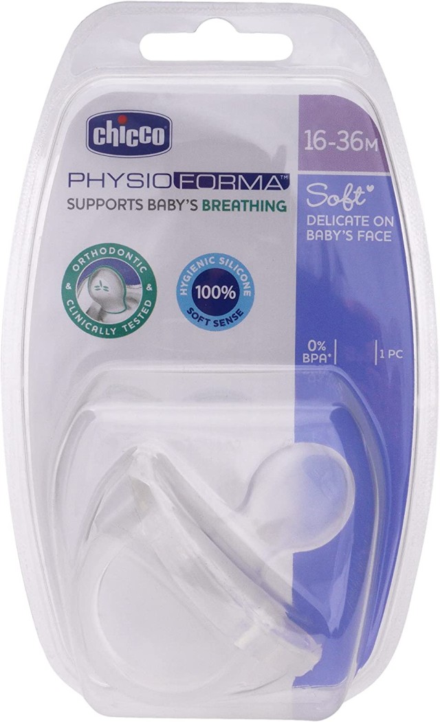 Chicco 01810-01 Physio Soft Πιπίλα Σιλικόνη 16-36m Διάφανο Χρώμα 1τμχ